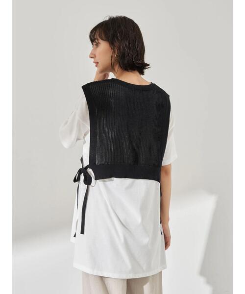 earth music&ecology（アースミュージックアンドエコロジー）の「SET2点 ショートニットベスト+スクエアヘムチュニック　＊（Tシャツ/カットソー・レディース・アイボリー/ブラック/カーキ・FREE）」の10枚目の写真