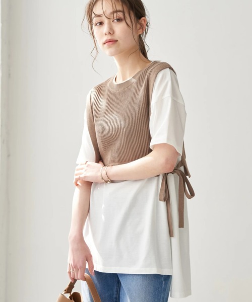 earth music&ecology（アースミュージックアンドエコロジー）の「SET2点 ショートニットベスト+スクエアヘムチュニック　＊（Tシャツ/カットソー・レディース・アイボリー/ブラック/カーキ・FREE）」の3枚目の写真