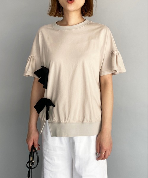PICCIN(ピッチン)の「リボン付カットソー(Tシャツ/カットソー・レディース・ブラック/ベージュ/オフホワイト・M)」の3枚目の写真