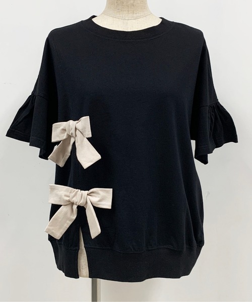 PICCIN(ピッチン)の「リボン付カットソー(Tシャツ/カットソー・レディース・ブラック/ベージュ/オフホワイト・M)」の4枚目の写真