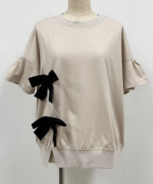 PICCIN(ピッチン)の「リボン付カットソー(Tシャツ/カットソー・レディース・ブラック/ベージュ/オフホワイト・M)」の5枚目の写真