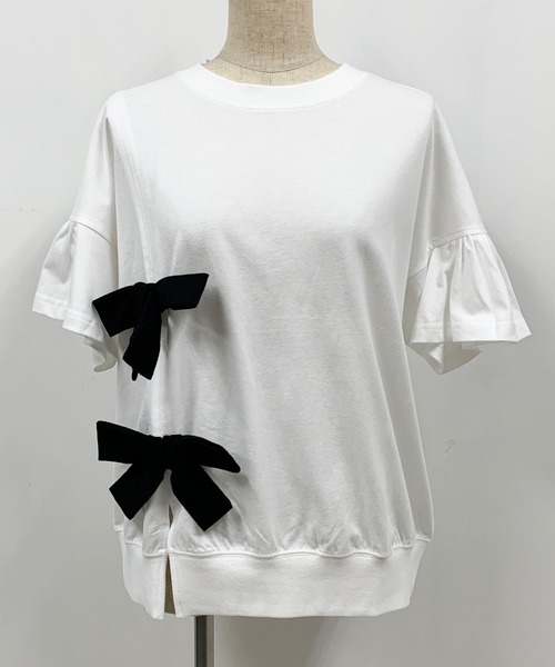 PICCIN(ピッチン)の「リボン付カットソー(Tシャツ/カットソー・レディース・ブラック/ベージュ/オフホワイト・M)」の6枚目の写真