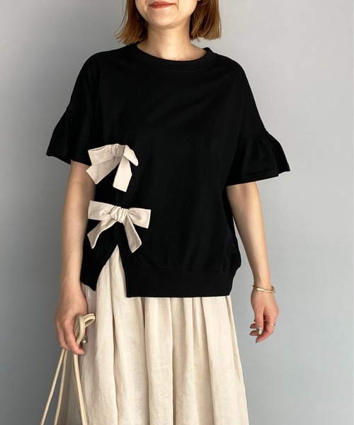 PICCIN(ピッチン)の「リボン付カットソー(Tシャツ/カットソー・レディース・ブラック/ベージュ/オフホワイト・M)」の15枚目の写真