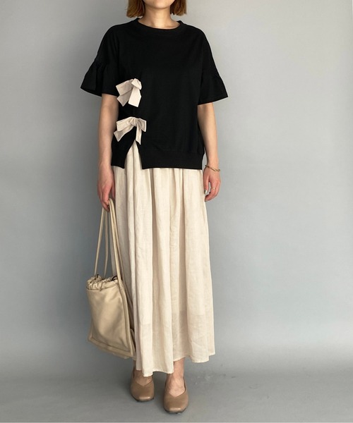 PICCIN(ピッチン)の「リボン付カットソー(Tシャツ/カットソー・レディース・ブラック/ベージュ/オフホワイト・M)」の19枚目の写真