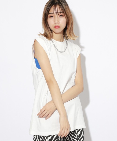 PBLIM（ページボーイリム）の「【PAGEBOYLIM】デザインノースリ（タンクトップ・レディース・オフホワイト/ブラック/パープル・MEDIUM/LARGE）」の2枚目の写真