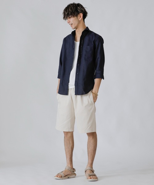 Beno（ビーノ）の「コットンリネン ホリゾンタルカラー 7分袖シャツ（シャツ/ブラウス・メンズ・ホワイト/カーキ/ライトピンク/グレー/ブルー/ネイビー/オレンジ/ブラック/サックスブルー/ワイン・M/L/LL）」の15枚目の写真