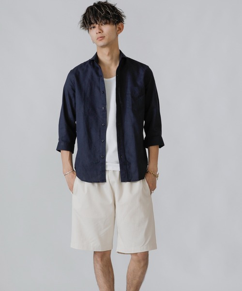 Beno（ビーノ）の「コットンリネン ホリゾンタルカラー 7分袖シャツ（シャツ/ブラウス・メンズ・ホワイト/カーキ/ライトピンク/グレー/ブルー/ネイビー/オレンジ/ブラック/サックスブルー/ワイン・M/L/LL）」の17枚目の写真