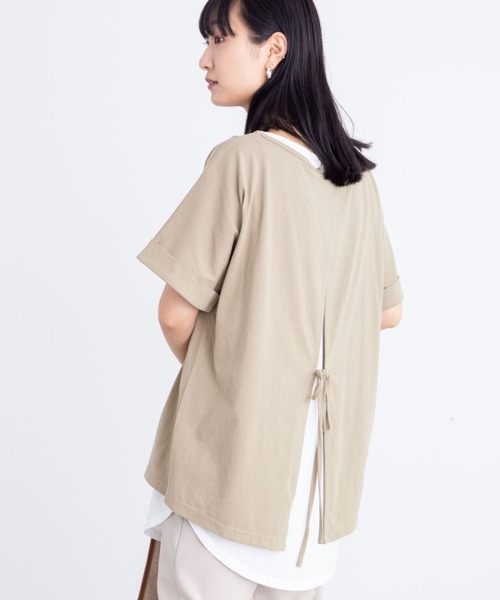 Green　Parks（グリーンパークス）の「SET2点 後ろリボンプルオーバー＊（Tシャツ/カットソー・レディース・ネイビー/カーキ/テラコッタ・FREE）」の3枚目の写真