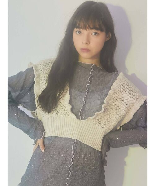 merry jenny（メリージェニー）の「クロシェリボンニットビスチェ（ニット/セーター・レディース・アイボリー/ブラック/ベージュ・FREE）」の2枚目の写真