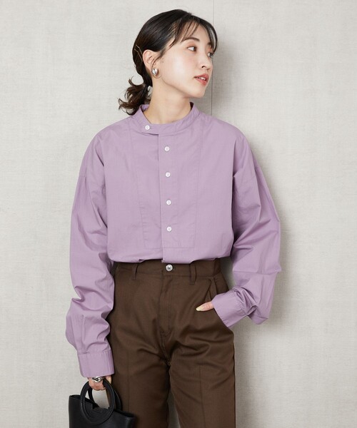 FREAK'S STORE(フリークスストア)の「▽【WEB限定】スタンドカラーデザインシャツ(シャツ/ブラウス・レディース・オレンジ/グリーン/ブラック/ホワイト/ベージュ/ブルー/パープル・フリ-)」の6枚目の写真