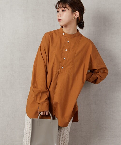 FREAK'S STORE(フリークスストア)の「▽【WEB限定】スタンドカラーデザインシャツ(シャツ/ブラウス・レディース・オレンジ/グリーン/ブラック/ホワイト/ベージュ/ブルー/パープル・フリ-)」の7枚目の写真