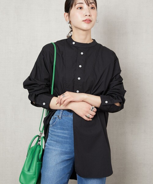 FREAK'S STORE(フリークスストア)の「▽【WEB限定】スタンドカラーデザインシャツ(シャツ/ブラウス・レディース・オレンジ/グリーン/ブラック/ホワイト/ベージュ/ブルー/パープル・フリ-)」の3枚目の写真