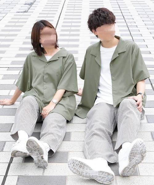 PairPair（ペアペア）の「腰ポケット付き開襟シャツ(ユニセックス)（シャツ/ブラウス・メンズ・ダークブルー/アイボリー/カーキ・FREE）」の2枚目の写真