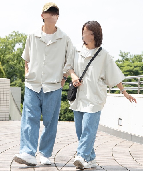 セール】腰ポケット付き開襟シャツ(ユニセックス)（シャツ/ブラウス