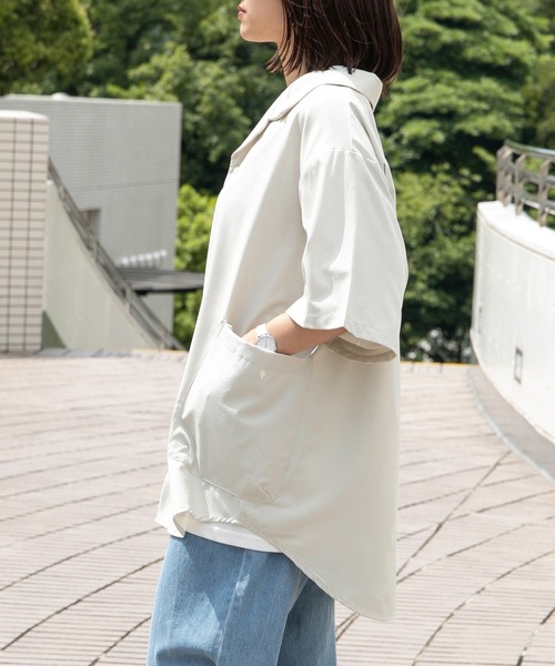 PairPair（ペアペア）の「腰ポケット付き開襟シャツ(ユニセックス)（シャツ/ブラウス・メンズ・ダークブルー/アイボリー/カーキ・FREE）」の4枚目の写真