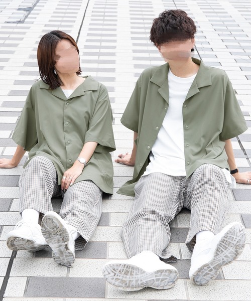 セール】腰ポケット付き開襟シャツ(ユニセックス)（シャツ/ブラウス