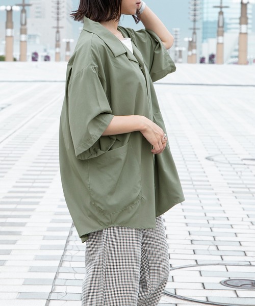 PairPair（ペアペア）の「腰ポケット付き開襟シャツ(ユニセックス)（シャツ/ブラウス・メンズ・ダークブルー/アイボリー/カーキ・FREE）」の10枚目の写真