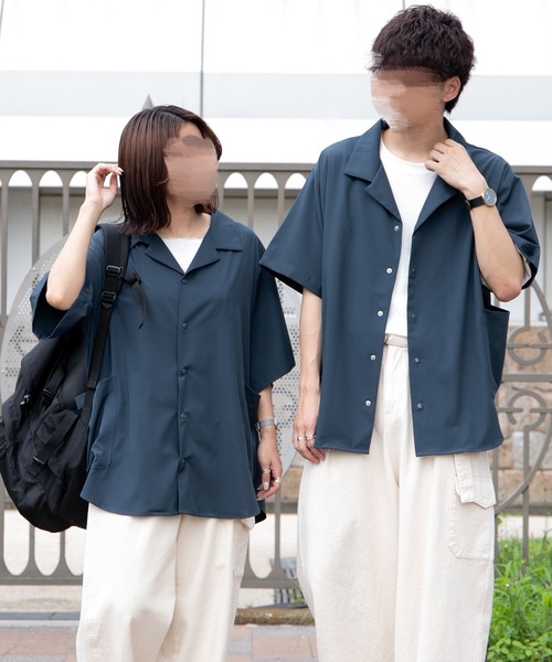 セール】腰ポケット付き開襟シャツ(ユニセックス)（シャツ