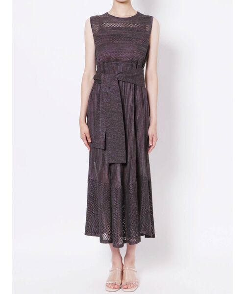 LAGUNAMOON(ラグナムーン)の「ウエストマークメッシュニットワンピース(ワンピース・レディース・ベージュ/パープル・FREE)」の4枚目の写真