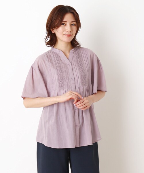 SHOO・LA・RUE(シューラルー)の「◆【INDIA】胸切替ピンタックレースブラウス(シャツ/ブラウス・レディース・サンドベージュ/ブラック/ホワイト系/ライトパープル・04/05/03/02)」の4枚目の写真