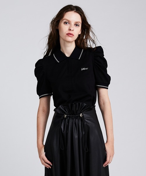 DOUBLE STANDARD CLOTHING(ダブルスタンダードクロージング)の「パフスリーブポロシャツ(ポロシャツ・レディース・ブラック/オフホワイト・38/36)」の2枚目の写真