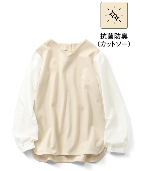 IEDIT（イディット）の「きちんとシャツ見えしてらくちん　ふんわり異素材袖の抗菌防臭カットソートップス（Tシャツ/カットソー・レディース・ブラック/アイボリー・SMALL/MEDIUM/LARGE/X-LARGE/XX-LARGE）」の11枚目の写真