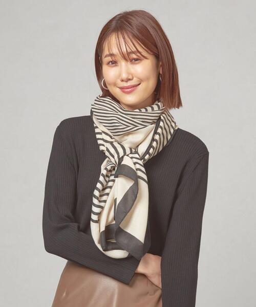 closet story（クローゼットストーリー）の「＜closet story（クローゼットストーリー）＞レクタングル プリント ストール（ストール/ショール・レディース・ブラウン/オフホワイト・FREE）」の2枚目の写真