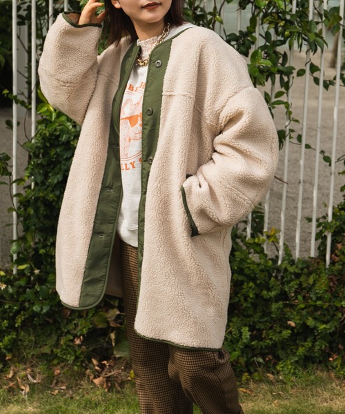 kutir（クティール）の「ロングボアコート（その他アウター・レディース・チャコールグレー/オフホワイト・FREE）」の2枚目の写真