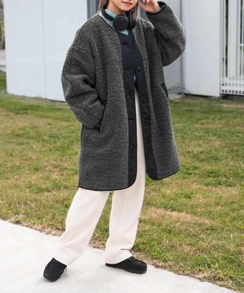 kutir（クティール）の「ロングボアコート（その他アウター・レディース・チャコールグレー/オフホワイト・FREE）」の13枚目の写真