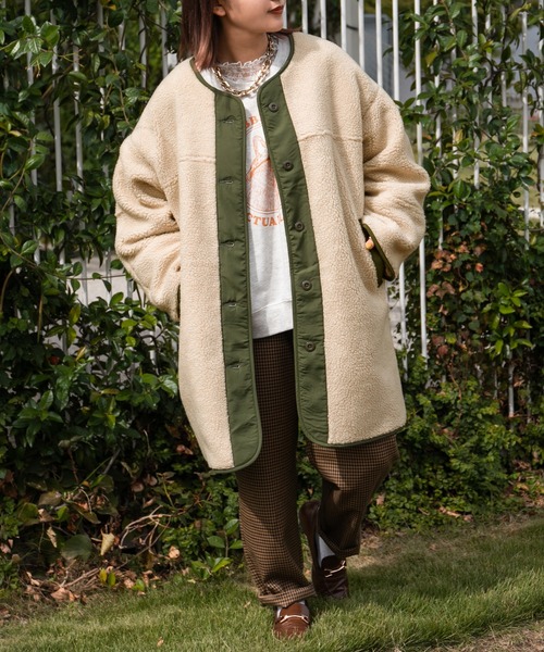 kutir（クティール）の「ロングボアコート（その他アウター・レディース・チャコールグレー/オフホワイト・FREE）」の5枚目の写真