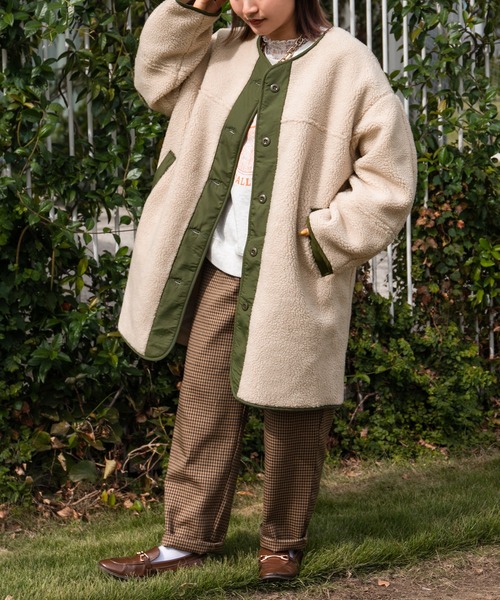 kutir（クティール）の「ロングボアコート（その他アウター・レディース・チャコールグレー/オフホワイト・FREE）」の6枚目の写真