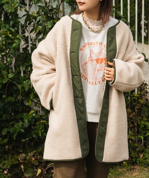 kutir（クティール）の「ロングボアコート（その他アウター・レディース・チャコールグレー/オフホワイト・FREE）」の3枚目の写真