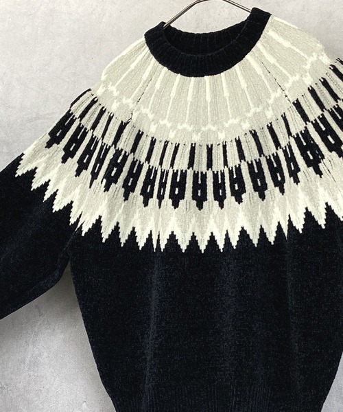 Beno（ビーノ）の「ノルディックジャガード クルーネック モールニット（ニット/セーター・メンズ・ホワイト/ブラック/ネイビー/ブラウン/ダークブルー・M/L）」の10枚目の写真