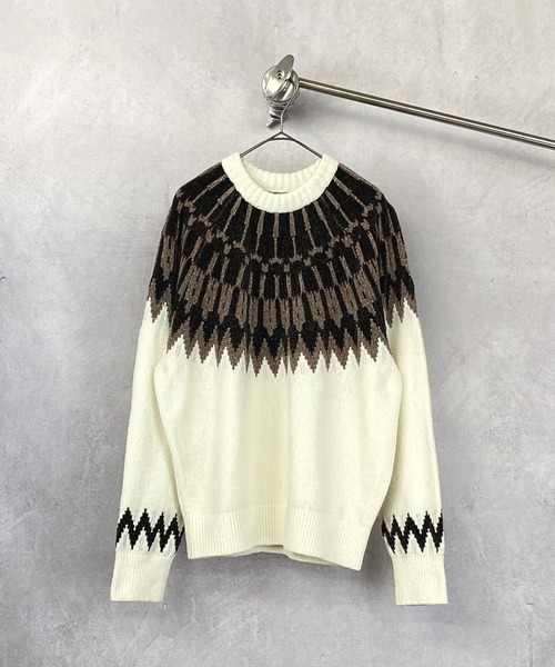 Beno（ビーノ）の「ノルディックジャガード クルーネック モールニット（ニット/セーター・メンズ・ホワイト/ブラック/ネイビー/ブラウン/ダークブルー・M/L）」の22枚目の写真
