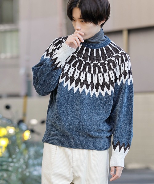 Beno（ビーノ）の「ノルディックジャガード クルーネック モールニット（ニット/セーター・メンズ・ホワイト/ブラック/ネイビー/ブラウン/ダークブルー・M/L）」の19枚目の写真