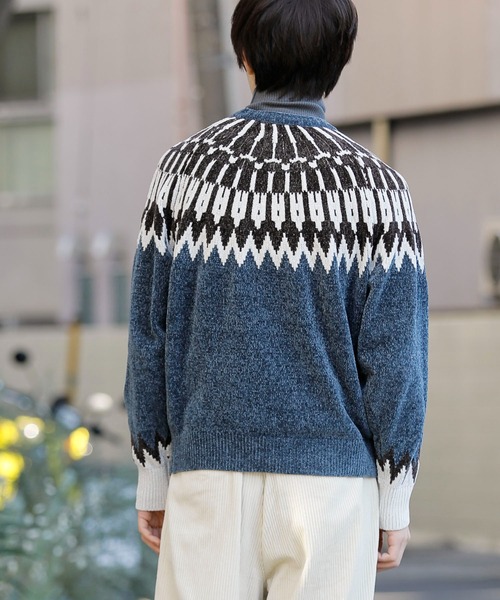 Beno（ビーノ）の「ノルディックジャガード クルーネック モールニット（ニット/セーター・メンズ・ホワイト/ブラック/ネイビー/ブラウン/ダークブルー・M/L）」の21枚目の写真