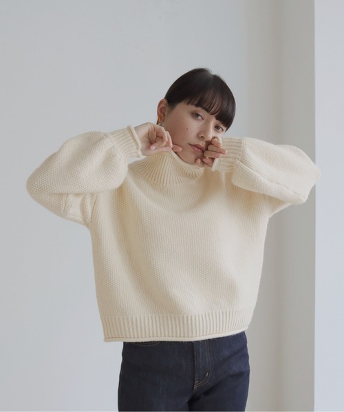 HER CLOSET(ハークローゼット)の「【shemoshelly】ショート丈ラーベンニット(ニット/セーター・レディース・パープル/アイボリー/ミント・M/S)」の1枚目の写真