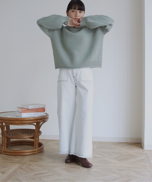 HER CLOSET(ハークローゼット)の「【shemoshelly】ショート丈ラーベンニット(ニット/セーター・レディース・パープル/アイボリー/ミント・M/S)」の16枚目の写真
