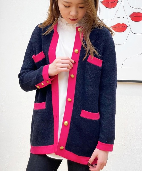 ESTNATION（エストネーション）の「ESTNATION  / ブークレニットカーディガン（カーディガン/ボレロ・レディース・ネイビー/オフホワイト・FREE）」の2枚目の写真