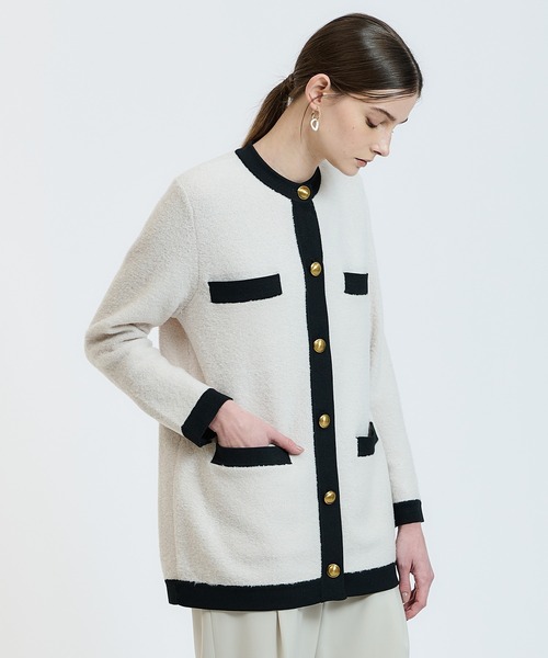 ESTNATION（エストネーション）の「ESTNATION  / ブークレニットカーディガン（カーディガン/ボレロ・レディース・ネイビー/オフホワイト・FREE）」の6枚目の写真