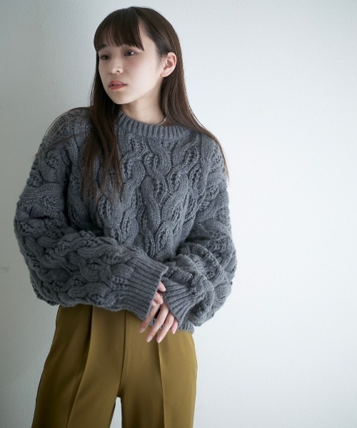spoon store（スプーンストア）の「もちもちケーブルショート丈ニット（ニット/セーター・レディース・オレンジ/ブルー/アイボリー・フリー）」の16枚目の写真