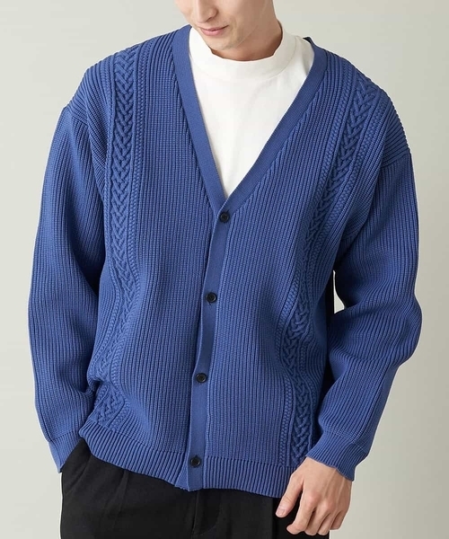 洗濯機で洗える アラン編みワイドシルエットカーディガン