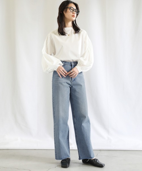 select MOCA（セレクトモカ）の「ハイウエストストレートデニム（デニムパンツ・レディース・ブラック/アイボリー/ライトインディゴブルー・FREE）」の5枚目の写真