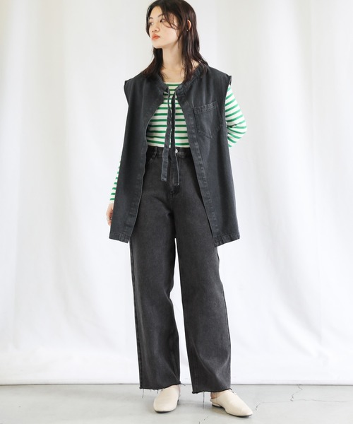 select MOCA（セレクトモカ）の「ハイウエストストレートデニム（デニムパンツ・レディース・ブラック/アイボリー/ライトインディゴブルー・FREE）」の4枚目の写真