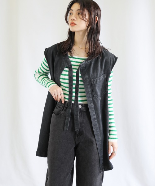 select MOCA（セレクトモカ）の「ハイウエストストレートデニム（デニムパンツ・レディース・ブラック/アイボリー/ライトインディゴブルー・FREE）」の10枚目の写真