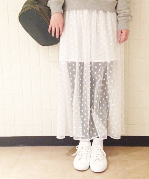 Kastane（カスタネ）の「【Kastane】ドットチュールロングスカート（スカート・レディース・ホワイト/ブラック・FREE）」の10枚目の写真