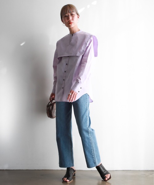feepur（フェピュール）の「スクエア衿付配色ステッチブラウス（シャツ/ブラウス・レディース・ブラック/パープル/オフホワイト・MEDIUM）」の7枚目の写真