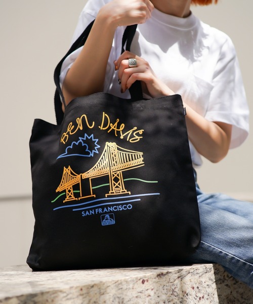 トートバッグ BEN DAVIS/ベンデイビス】綿キャンバスプリント アメカジ風
