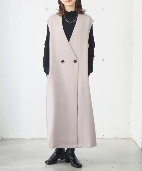 tiptop（ティップトップ）の「ロングベスト/ジレジャンパースカート（ベスト・レディース・アイボリー/ブラック・FREE）」の3枚目の写真