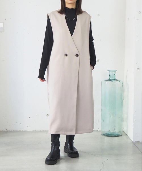 tiptop（ティップトップ）の「ロングベスト/ジレジャンパースカート（ベスト・レディース・アイボリー/ブラック・FREE）」の4枚目の写真